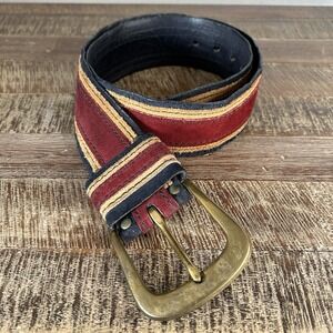 VTG Y2k Canterbury Suede Leather Belt 32 Indie Preppy Split Glove Brass Buckle